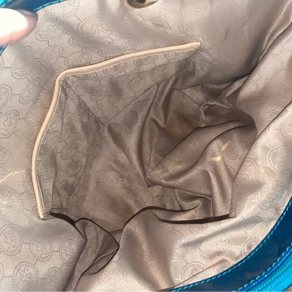 BEAUTIFUL Y2K MICHAEL KORS METALLIC BLUE JET SET SHOULDER TOTE - Picture 8 of 8